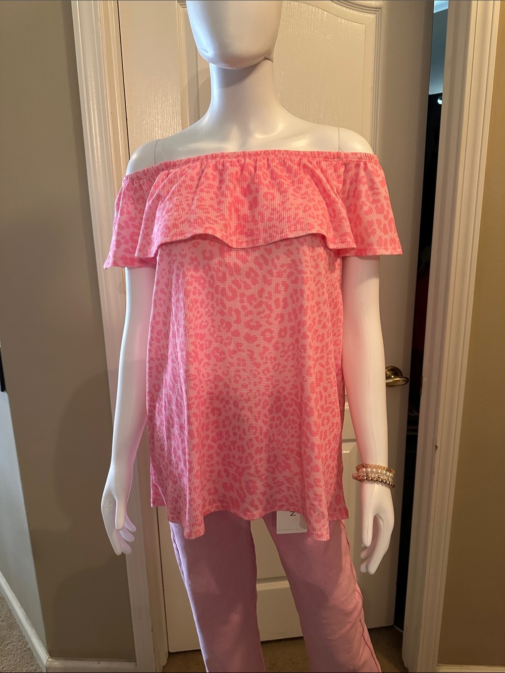 HEIMISH USA Pink Leopard-Print Off-Shoulder Tunic